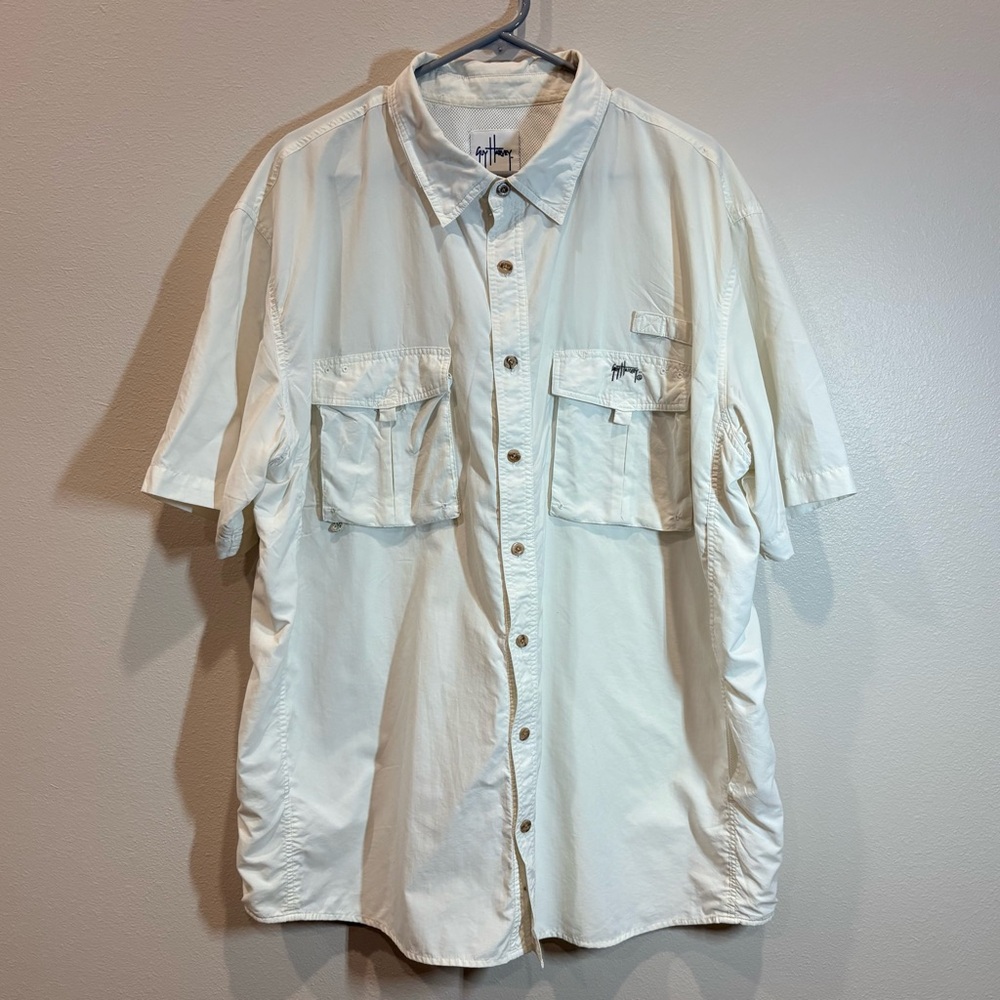 Guy Harvey by AFTCO Fishing Short Sleeve Shirt in Off-White/Cream Size XL